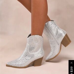 Lulus Silver Rhinestone Ankle Booties